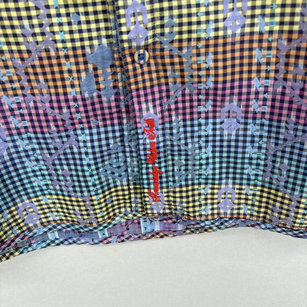 Robert Graham Shirt Mens XL Blue Purple Reversible Gingham Geometric‎ Jacquard - Picture 13 of 15